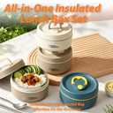 4 Tier Portable Insulated Lunch Container Set, Stackable Bento Box with Thermal Lunch Bag, Microwaveable Hot Food Container for Adults, Leakproof Thermal Food Container for Picnic, Work & Travel