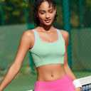 RUNNING GIRL Sports Bras for Women High Support,Seamless Ribbed Longline High Neck Sports Bra Racerback Padded Crop Top Yoga (Green, L)