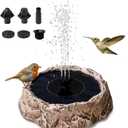 Upgrade Solar Fountain for Bird Bath Granite Rock Solar Water Fountain Pump with 6 Nozzles for Hummingbird Birdbath Lawn Fish Tank and Aquariums, High Efficiency & Anti-Clogging