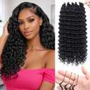 16 Inch 180g Deep Wave Feather Crochet Hair Pre-Looped for Black Women, 100 Strands Synthetic Pre Separated Invisible Knotless Crochet Bundles, Feathered Tip Braids Extensions(#1B)