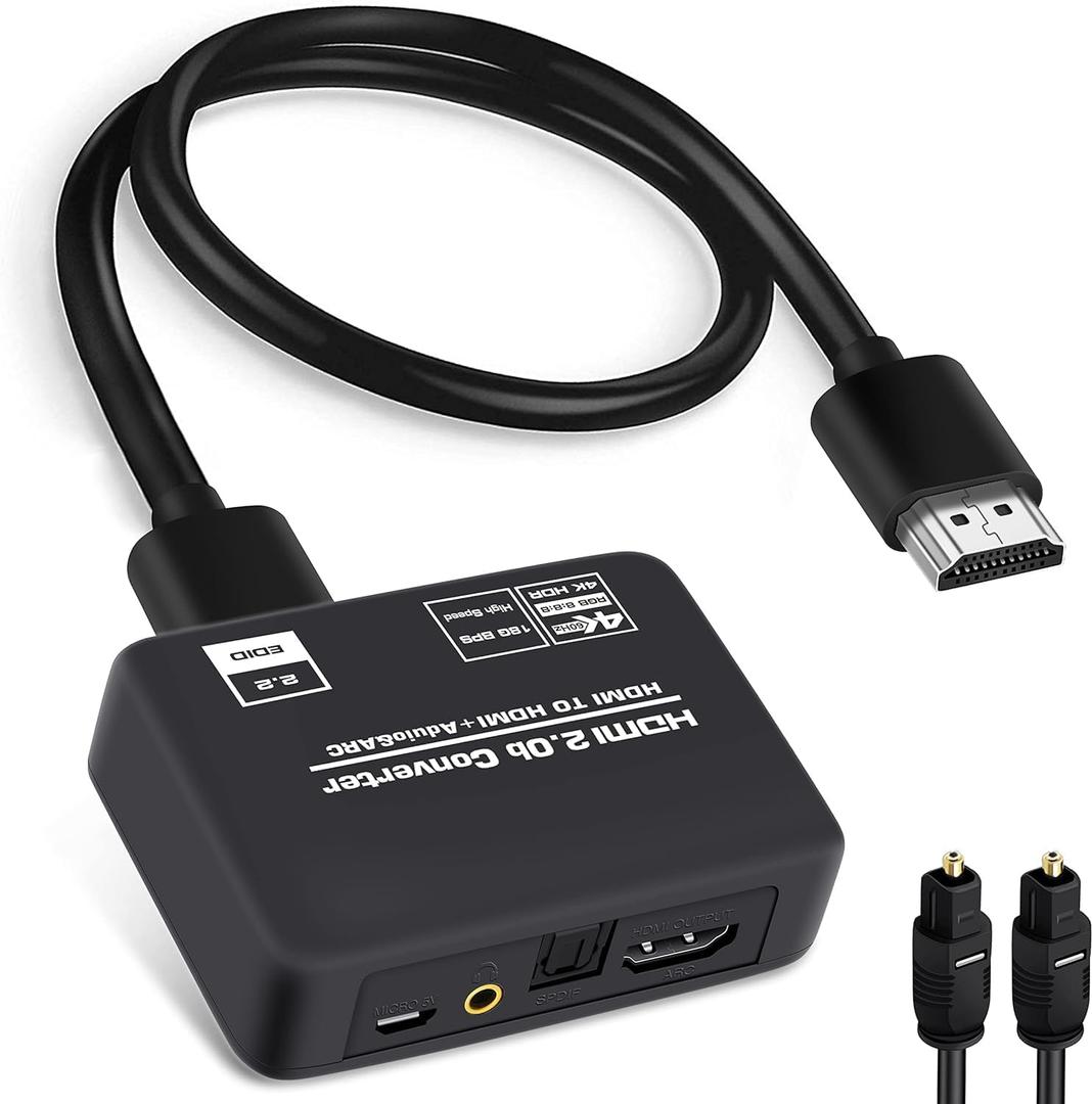 4K@60Hz HDMI 2.0b Audio Extractor Converter Adapter Splitter, HDMI ARC + Optical Toslink SPDIF + 3.5mm Stereo Audio Out, Support HDCP2.2 Digital PCM DTS 5.1, (Optical/HDMI Cables Included)