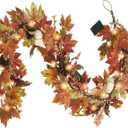 Artgar Fall Garland - 6 Ft Maple Leaf Pumpkin Berry Garland - Fall Decor Garlands with 30 Warming Lights for Thanksgiving Halloween Mantel Table Indoor Outdoor Decor (Style-2)