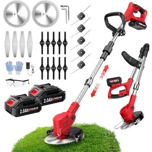 FULLYEA Electric Weed Wacker Cordless, Foldable Grass Trimmer with 2.0Ah Batteries & Charger, Brush Cutter Battery Powered with 3 Types Blades, Lawn Mover Lightweight Weed Eater for Lawn Yard Garden