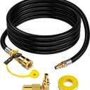 12 FT RV Quick Connect Propane Hose for RV to Grill, LP Quick Connect Propane Hose with Elbow Adapter for 17" and 22" Blackstone Griddles, 1/4" Shutoff Valve & 1/4" Male Full Flow Plug.