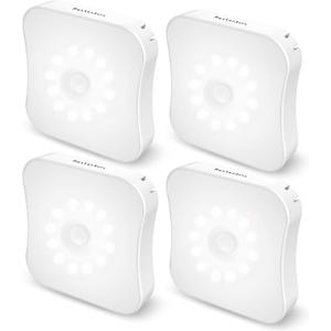 Rechargeable Motion Sensor Light Indoor Stair Lights Rechargeable Battery Night Light Wireless Stick On Motion Detection Magnetic Lights for Step, Stair, Hallway, Closet, Bathroom, 4 Pack (White)