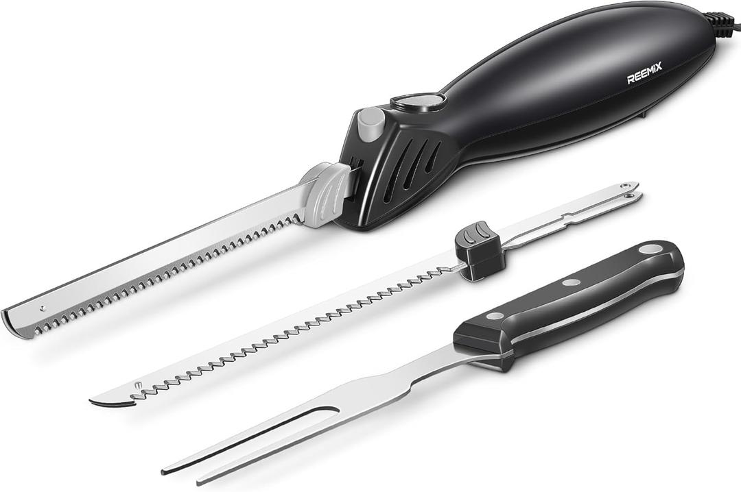 Electric Knife, Z3042 Electric Knife Set for Carving Meats, Poultry, Bread, Crafting Foam & More, 2 Blades for Meats & Bread, Fork Included (Black) (Black)