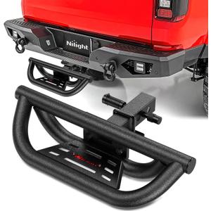 Nilight Universal Hitch Step Textured Black Drop Trailer Hitch Step Fit 2 Inch Receiver with Hitch Lock Stabilizer Towing Bar Rear Bumper Guard Rated up to 350 Lbs for Pickups Trucks Vans SUVs ATVs