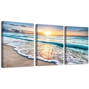 daktenn 3 Piece Canvas Wall Art for Living Room Ocean Wall Art Beach Pictures Wall Arts for Bedroom Sunset Landscape Painting Coastal Wall Decor Canvas Prints Wall Art Ready to Hang 18"x24"x3 Panels
