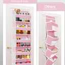TAHAVICE Pink Over the Door Organizer - 5-Tier Hanging Storage with Clear PVC Windows & 10 Mesh Pockets, Cute Closet Organizer for Makeup, Perfume, Toys, Perfect Pink Room Decor for Girl