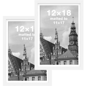FrameWorks 12x18 mat to 11x17 Classic Wooden Picture Frames With Tempered Glass | White | 2-Pack