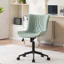 YOUNIKE Office Chair, Armless Desk Chair with Wheels, Home Office Computer Task Chairs, Modern Faux Leather Padded Vanity Chair, Adjustable Swivel Rolling Office Chair with Back, Mint Seafoam Green