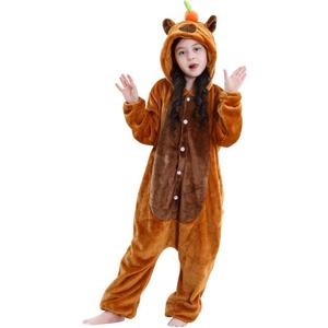 Unisex Kids Animal Costume Soft Flannel Halloween Christmas Cosplay Pajama Jumpsuit for 4-12 Years (9-10 Years/Height 49"-53", Capybara)