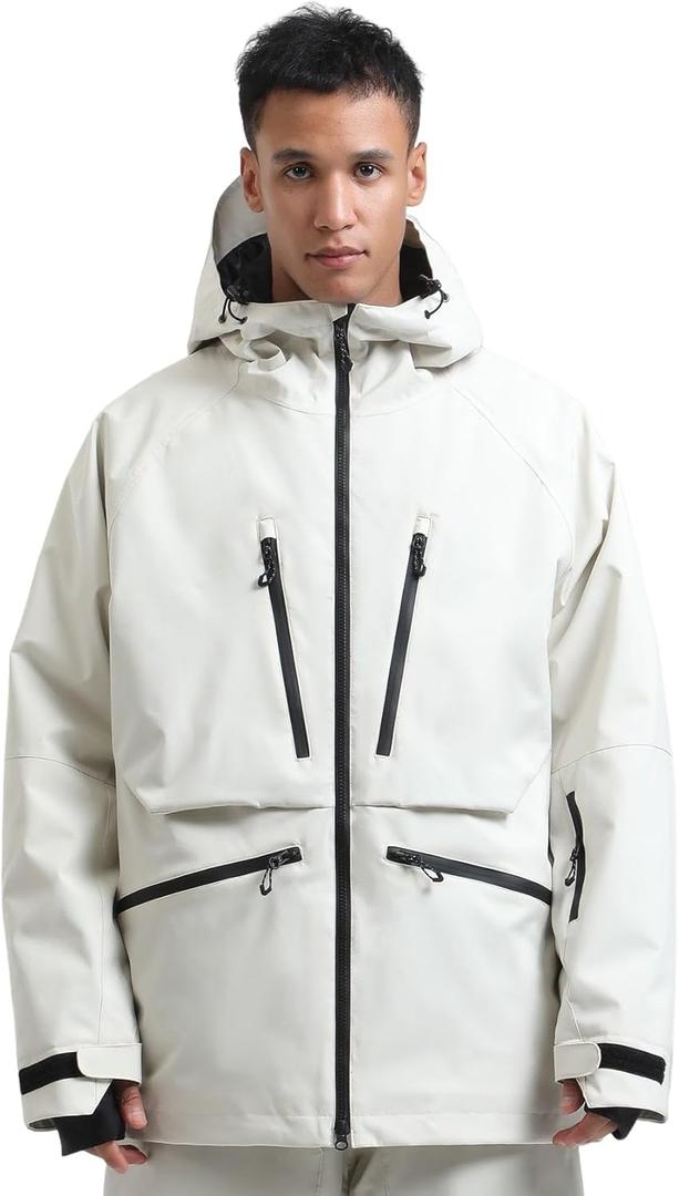 GSOU SNOW Snowboard Jacket Womens Ski Jacket Mens Snow Coat Baggy Waterproof Insulated Winter Hooded Mountain Coats (X-Small, Beige)