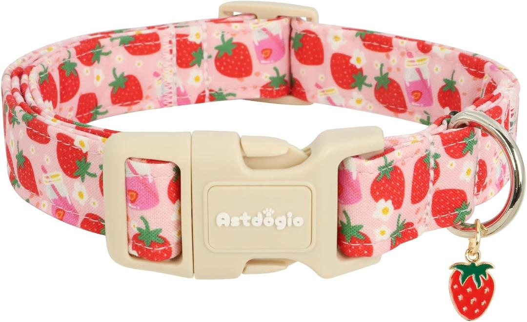 Strawberry Dog Collar, Cute Pink Dog Collars for Large Dogs, Sweet Fresh Style Pet Collar Large Dog Collars, Puppy Collar with Quick Release Buckle for Girl Boy Dog-L