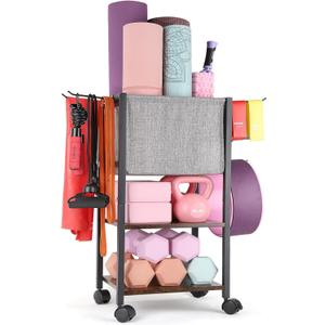 Yoga Mat Storage Rack Home Gym Equipment Workout Equipment Organizer Yoga Mat Holder for Dumbbell,Kettlebell and More Gym Accessories Gym Essentials Women Men Fitness Exercise Equipment Organization (Black)