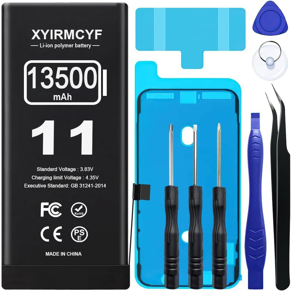 13500mAh Super Capacity Battery Compatible with iPhone 11, 0 Cycle Li-Polymer Replacement Battery for iPhone 11, with Professional Repair Tool Kit (11-13500)