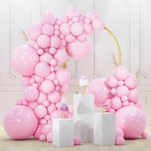 PartyWoo Pink Balloons 140 pcs Different Sizes of 18 12 10 5 Inch Pastel Pink Balloons Arch Kit Garland for Baby Shower Gender Reveal Birthday Bridal Shower Princess Party Decorations Pink