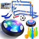 4-in-1 Hover Soccer Ball Hockey & Bowling Set, LED Air Floating Sports Toy for Indoor Outdoor Play for Kids Ages 3-12, Birthday for Boys Girls Toddlers