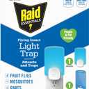 Raid Essentials Flying Insect Light Trap Starter Kit, 1 Plug-In Device + 1 Cartridge, Featuring Light Powered Attraction