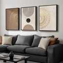 Framed Boho Neutral Abstract Wall Art, 3 Piece Canvas Prints Paintings Artwork for Walls, Large Minimalist Brown Beige Gold Geometric Pictures for Living Room Hallway Bedroom Office Wall Decor 16x24