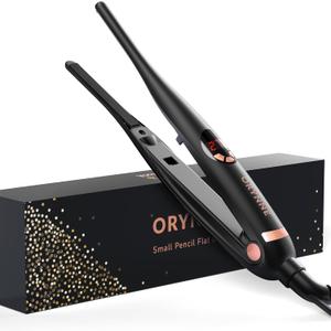3/10'' Small Flat Irons for Short Hair Pixie Cut, 5s Ultra Fast Heat Up Tiny Pencil Flat Iron, Ionic Mini Edge Flat Iron, Skinny Thin Straightener Champagne Gold
