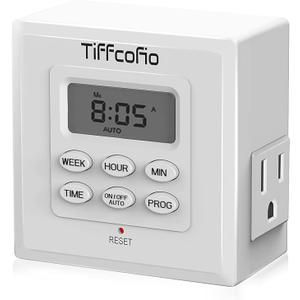 TiFFCOFiO Indoor 15A/1875W Digital Light Programmable Outlet Timer 2 Prong Plug