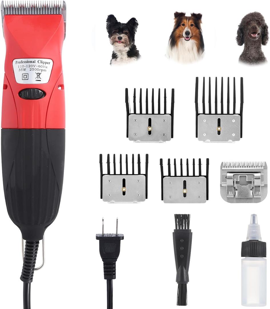 DUCKBOY 35W Pet Hair Clipper & Grooming Kit for Dogs and Cats Includes 4 Interchangeable Blades & 3m Power Cable Professional Trimmer for Small to Large Pets