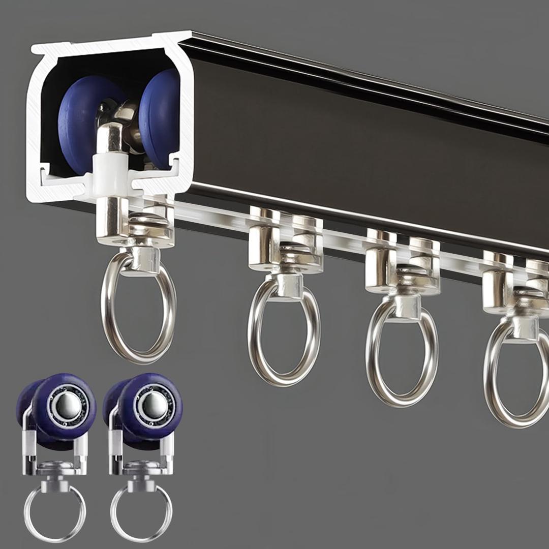 Ceiling Curtain Track Wall Mounted, Aluminum Heavy-Duty Sliding Rails for Windows, Silent Single Curtain Track System for Drapes Room Dividers Living Room Bedroom (Black, 3.3ft(1m)