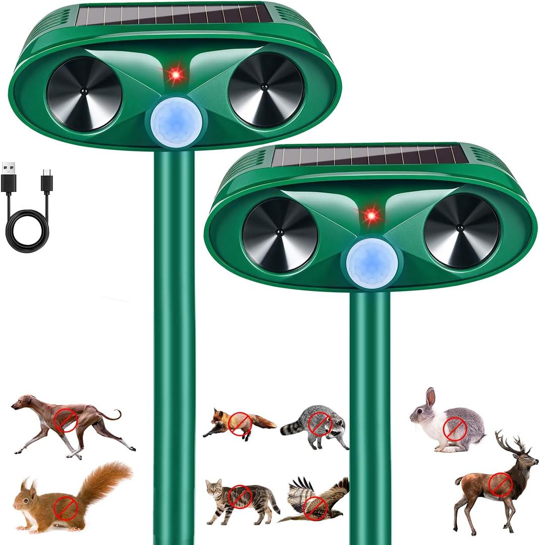 2026 Upgraded Sonic Fortress Pro Deer Repellent Devices,Waterproof Solar Ultrasonic Animal Repellent Outdoor with Motion Activated Cat Squirrel Rabbit Raccoon Deterrent for Yard Lawn Garden,2Pack