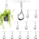 Sankoly 12 Pcs Self Adhesive Ceiling Hooks No Drilling Ceiling Hooks Stainless Steel Eye Hooks for Hanging Small Plants Wind Chimes, Secure/Enclosed Design, Easy to Open