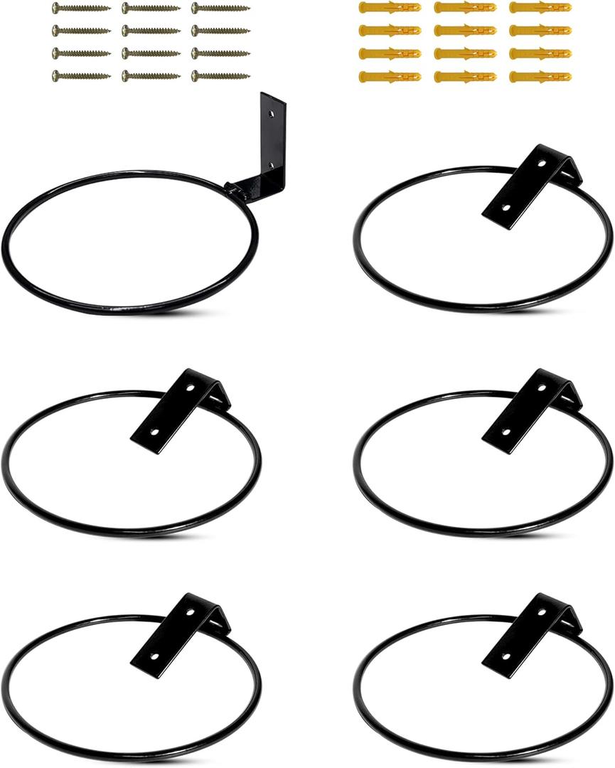 vensovo 6 Inch Metal Wall Mounted Plant Holder - 6 Pack Flower Pot Hanger Rings, Wall Planter Ring Holders Bracket Hooks Heavy Duty for Indoor and Outdoor Decor
