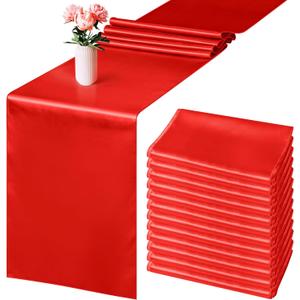 Aneco 12 Pack Satin Table Runner 12 x 108 Inch Red Long Wedding Satin Silk Table Runner for Wedding Banquet Graduations Birthday Party Decoration