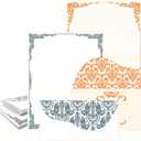 Anzon Mories 96 Piece Stationary Set (64 Sheet Paper and 32 Envelope) Both Side Line Vintage Ivory Lace pattern 2 Color Navy Orange Gold border Stationery Letter Writing Paper 8.5 x 11 In College Rule