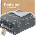 Bedsure Waterproof Dog Blankets for Large Dogs - Soft Print Sherpa Fleece Pet Cat Blanket Washable for Couch Bed Protection, Cozy Plush Reversible Throw Furniture Protector, 50"x60", Smokey Grey