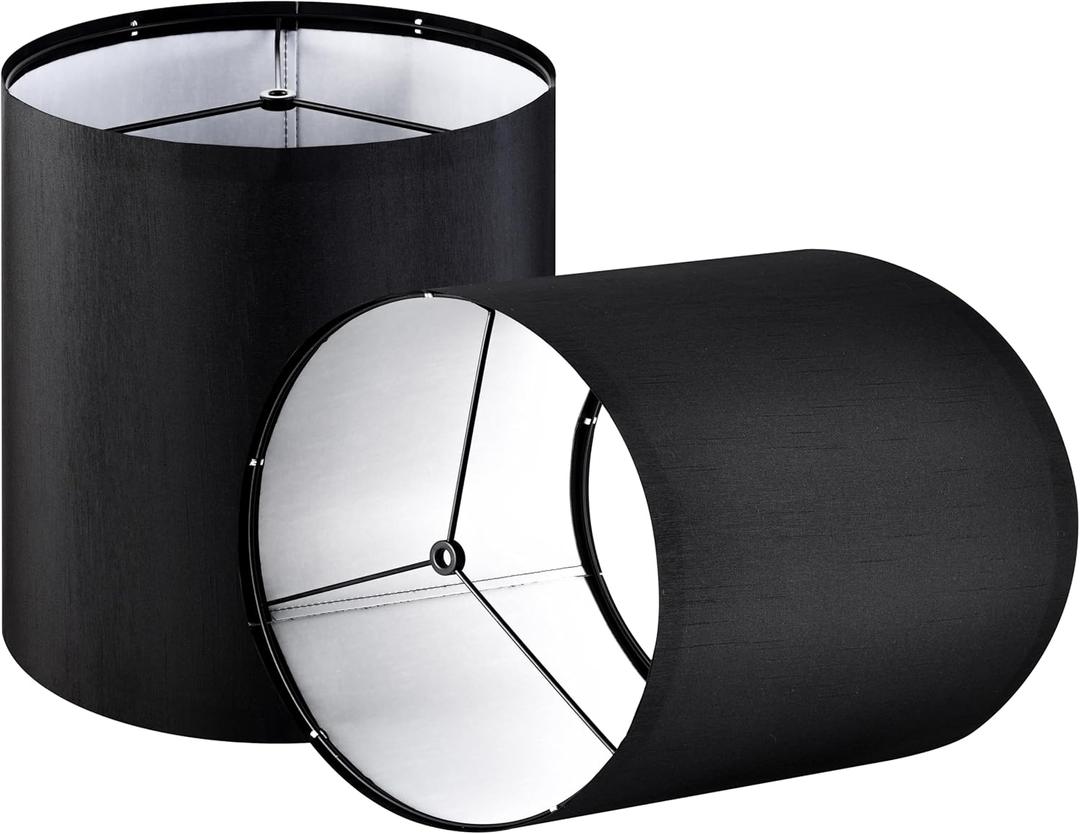 GOSO Small Tall Drum Lamp Shades Black,10 10 10 Inch Spider Replacement Lamp Shades for Table Lamps Wall Lamps,Natural Faux Silk Lampshade Cylinder,Rustic Shade Modern, Required Assembly