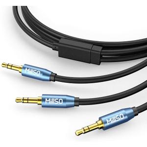 MillSO Audio Splitter, SapphireBlue&GoldPlated 8 Feet 3.5mm Male to 2 Male Audio Splitter, TRS Stereo Jack Headphones Adapter Cable for Smartphone, Computer, Mp3, Earphone, Speakers