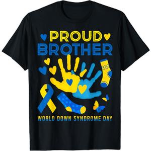 Proud Brother T21 World Down Syndrome Awareness Day Ribbon T T-Shirt (Blue, L)