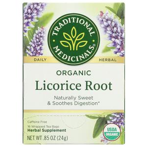 Traditional Medicinals Tea, Organic Licorice Root, Soothes the Digestive Tract & Promotes Respiratory Health - Kosher, Non-GMO, Caffeine-Free - 16 Tea Bags (EXP 05/31/29)