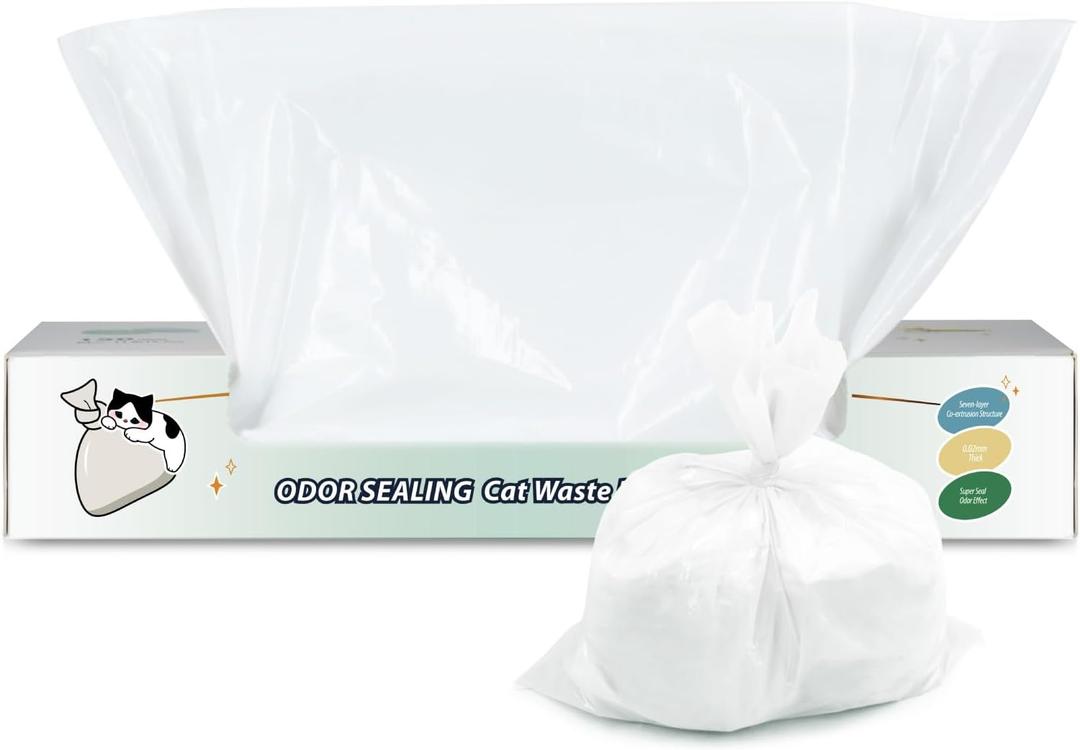 Odor Sealing Waste Disposal Bags M/150 Count Cat Litter Bags Unscented Cat poop bags Large Capacity Diaper Disposal or Pet Waste Bags[Color:White]