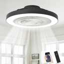 Depuley Modern Ceiling Fan with Light: 19" Flush Mount Low Profile LED Ceiling Fans with Remote & Smart APP Control - Black Bladeless Fandelier Dimmable Quiet DC Motor for Bedroom Kids Room 6 Speeds