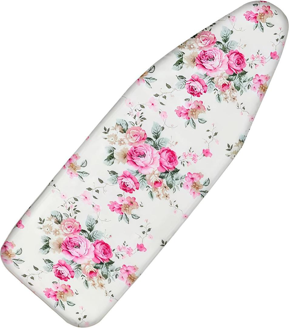 Ironing Board Cover with Two 5MM Thick Feltpads,12"x36"Heat Resistant Replacement Ironing Board Cover and Pad,Fits Standard Ironing Boards,Durability and Easy to Install (12x36in-pink Flower)