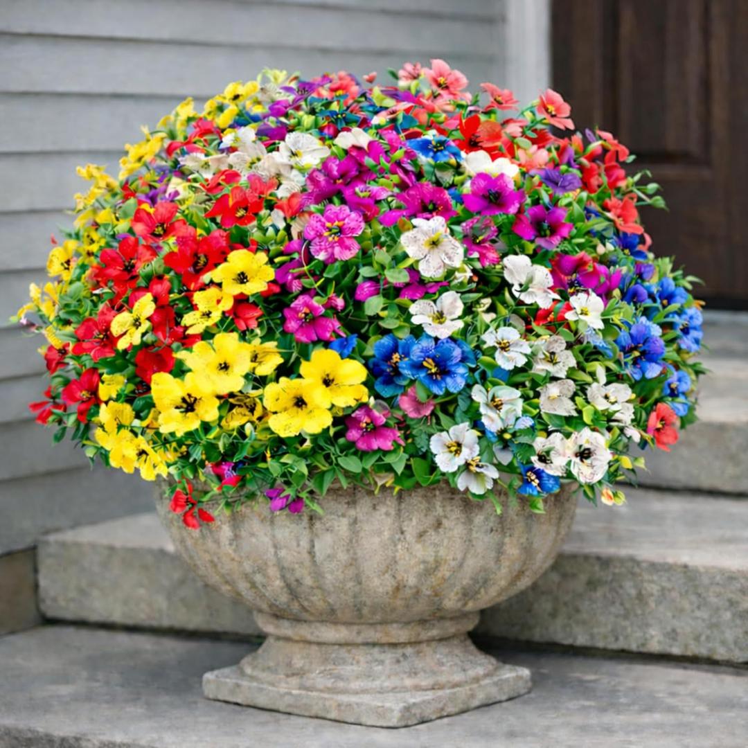 ICEROYCE Artificial Flowers for Outdoors, 16 Bundles UV Resistant Fake Outdoor Flowers, Realistic Spring Decor for Planters, Porch, Home and Garden Decoration (Mixed Colors)