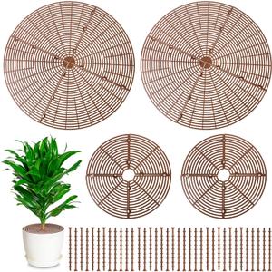 4 Pcs Plant Pot Grid Soil Protector Covers Cuttable Flower Protector 1 from Animals 20.5" 11.8" Cat Digging Stopper Plant Pot Cover with Stakes for Indoor Outdoor Gardening(Brown)