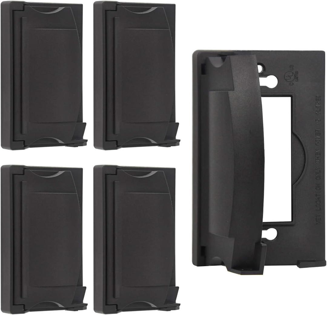 BESTTEN 5 Pack Outdoor Weatherproof Outlet Wallplate Cover for GFCI and Decorator Receptacle, Vertical/Horizontal Auto-Closing Lid, Black, H4.65" x W2.87" x D0.71"