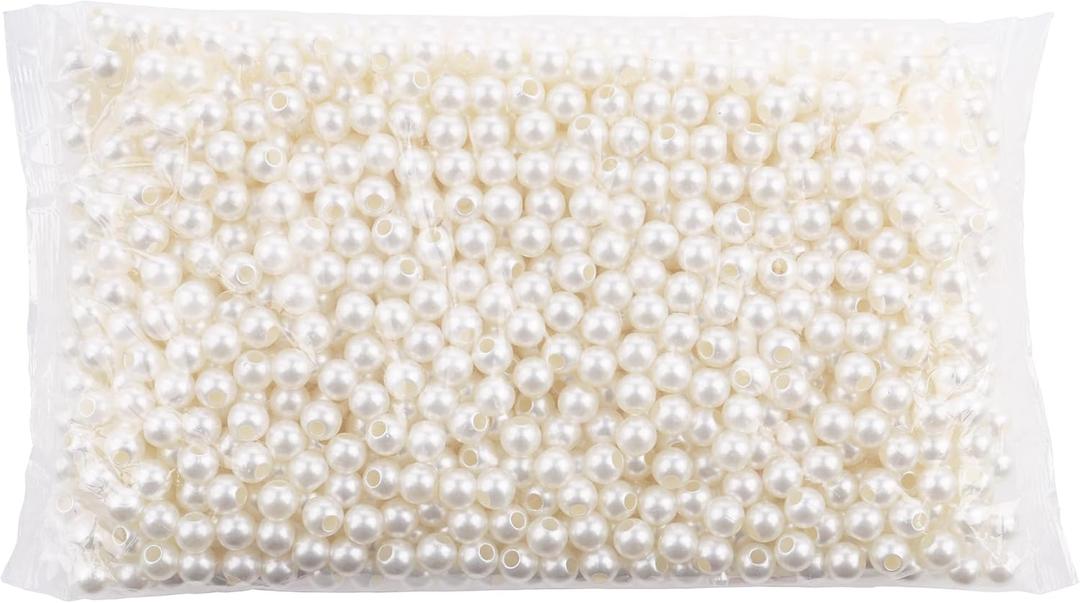 FM FM42 500g/1200pcs 10mm Pearls with 5mm Big Hole Ivory Simulated Pearl Beads for Crafts