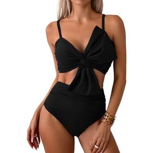 MIYOUJ Womens Bikini Set High Waisted Swimwear Tie Knot High Rise Two Piece Swimsuits Bathing Suits S