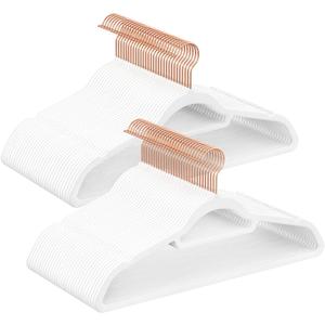 SONGMICS Velvet Hangers, Set of 60 Clothes Hanger with Rose Gold Swivel Hook, Non-Slip, and Space-Saving, 0.2-Inch Thick, 17.1-Inch Long for Coat, Shirt, Dress, Pants, Tie, Cloud White UCRF0021W01