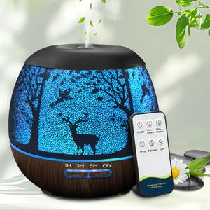 Essential Oil Diffuser for Bedroom, Diffusers for Home with Remote Control, Cool Mist Humidifier Large Room Ultrasonic Scent Diffuser Waterless Auto Off,7 Colors Light & 3 Mist Modes for Desk Deer