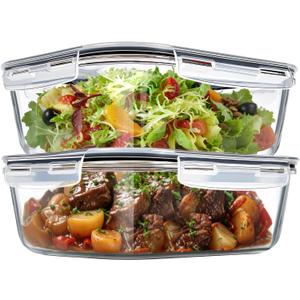 Freshmage 2 Pack 76.4oz Large Glass Storage Containers with Air Vent Lids, 9.5 Cup Glass Food Storage Container for Meal Prep, Lunch, Baking, Food Serving, Oven, Dishwasher & Freezer Safe, BPA-Free