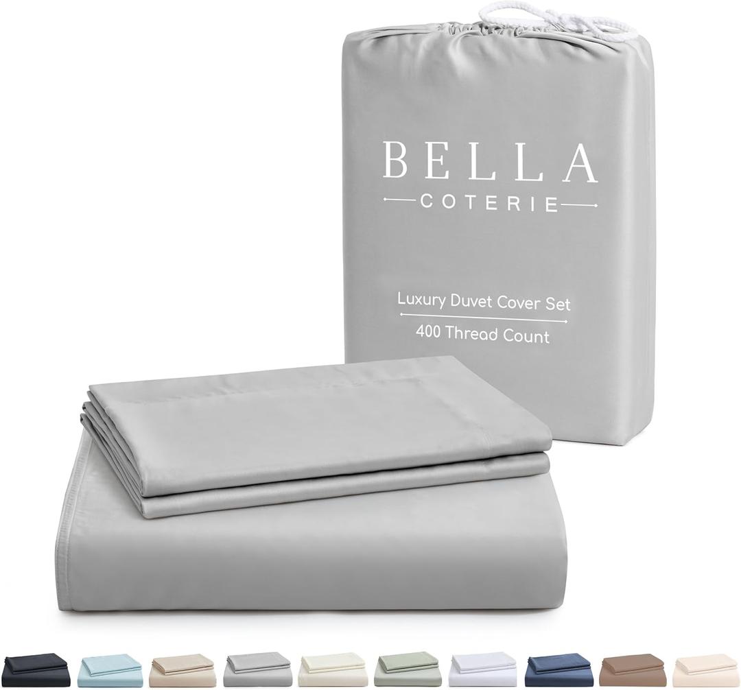 Bella Coterie Luxury Bamboo Viscose King Size Duvet Cover Set | 100% Organically Grown | Corner Ties | Ultra Soft | Cooling | Two Pillow Shams | 106 x 94 | No Insert [Grey Mist]